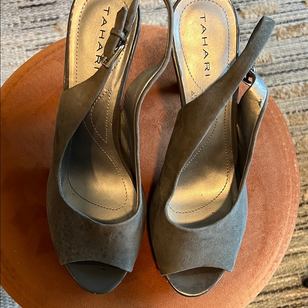 Tahari Gray Suede High Heels